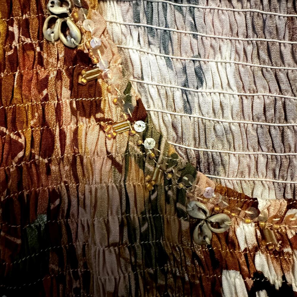 Boston Proper Maxi Dress Sundress Mixed Media Floral Print Smocked Brown XS - Picture 4 of 6